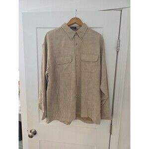 #137 Van Heusen Men's Size XL 17.5 Tan Long Sleeve Button Up Shirt Soft Suede